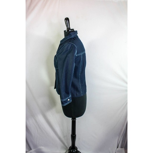 Yansi Fugel Snap Front Top Collared 3/4 Length Sleeves Blue Size S/P - Picture 2 of 5